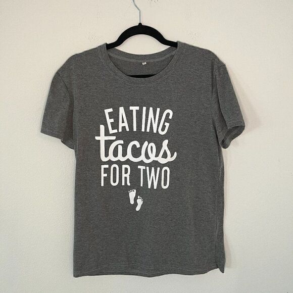Maternity Short Sleeve T-Shirt Letter Print Eating Tacos for Two Pregnant Top M - Picture 2 of 9